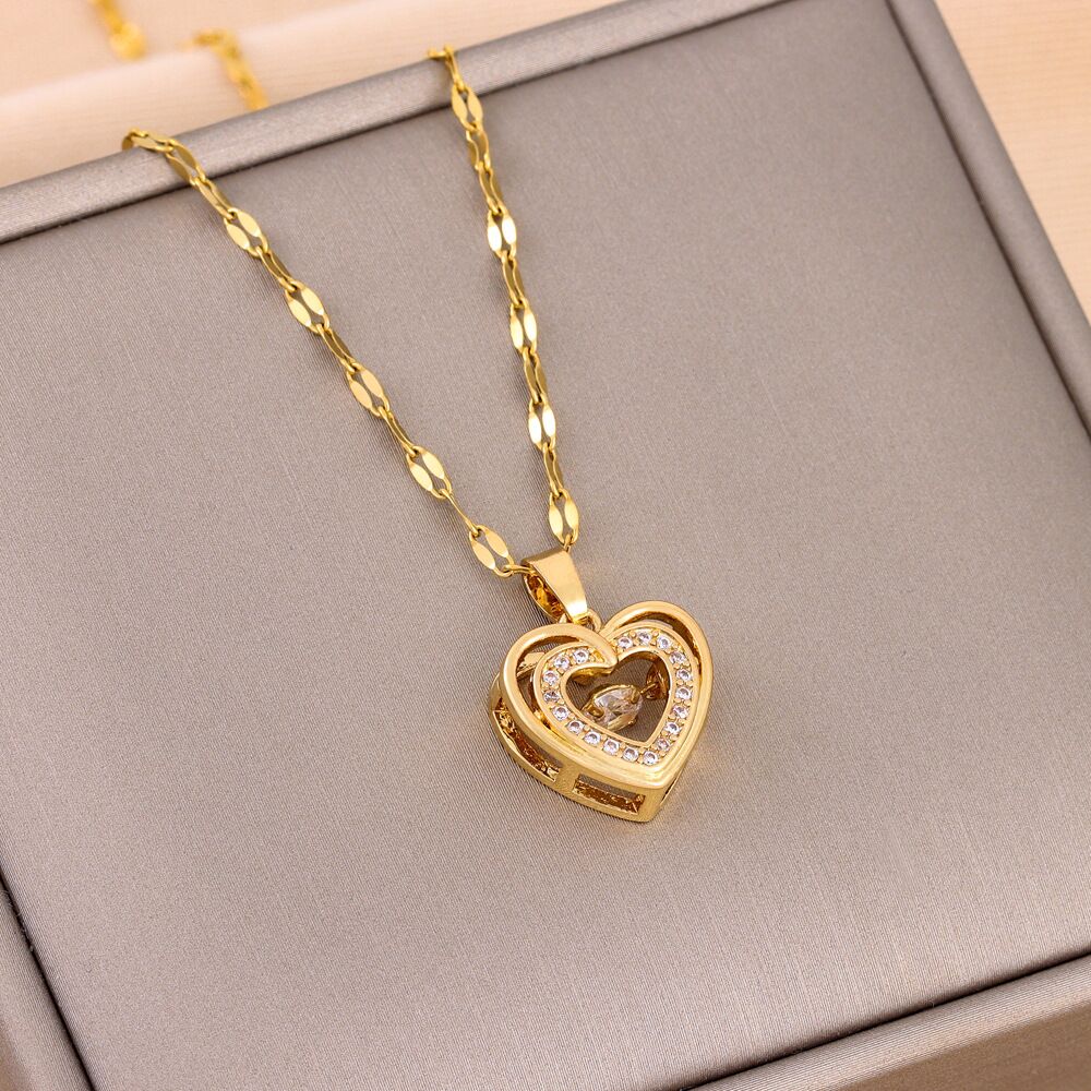 Double Zircon Yellow fashion Diamond Love Double Layer Necklace [40+5cm]